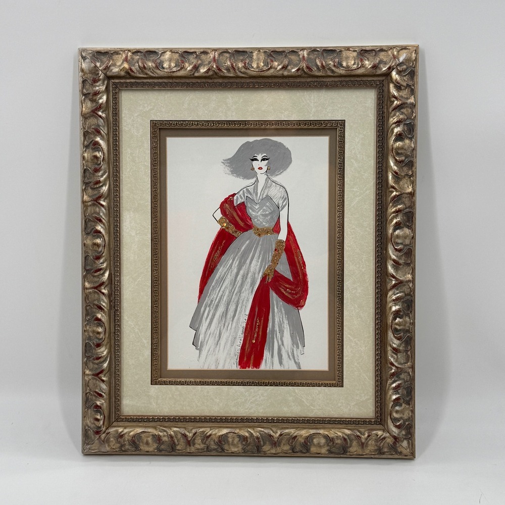 Original Signed Santos Arellano Fashion Illustration Mixed Media, 2018